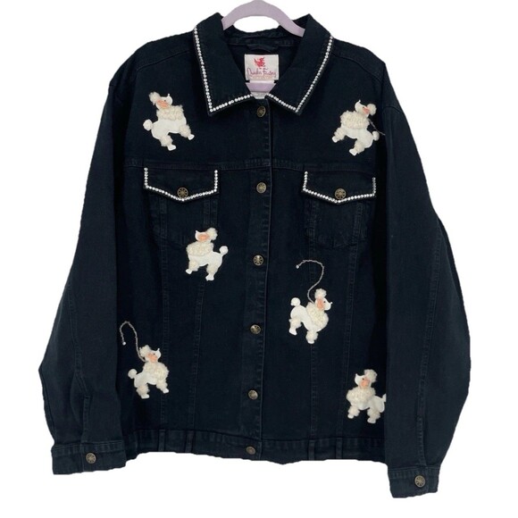 Quacker Factory Denim Jacket 3X Embroidered Poodle Rhinestones Bling Craft Art - Picture 1 of 7